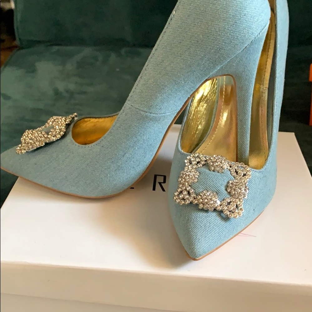 Denim Pumps With Stone Buckle